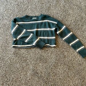 shein cropped knitted green striped sweater